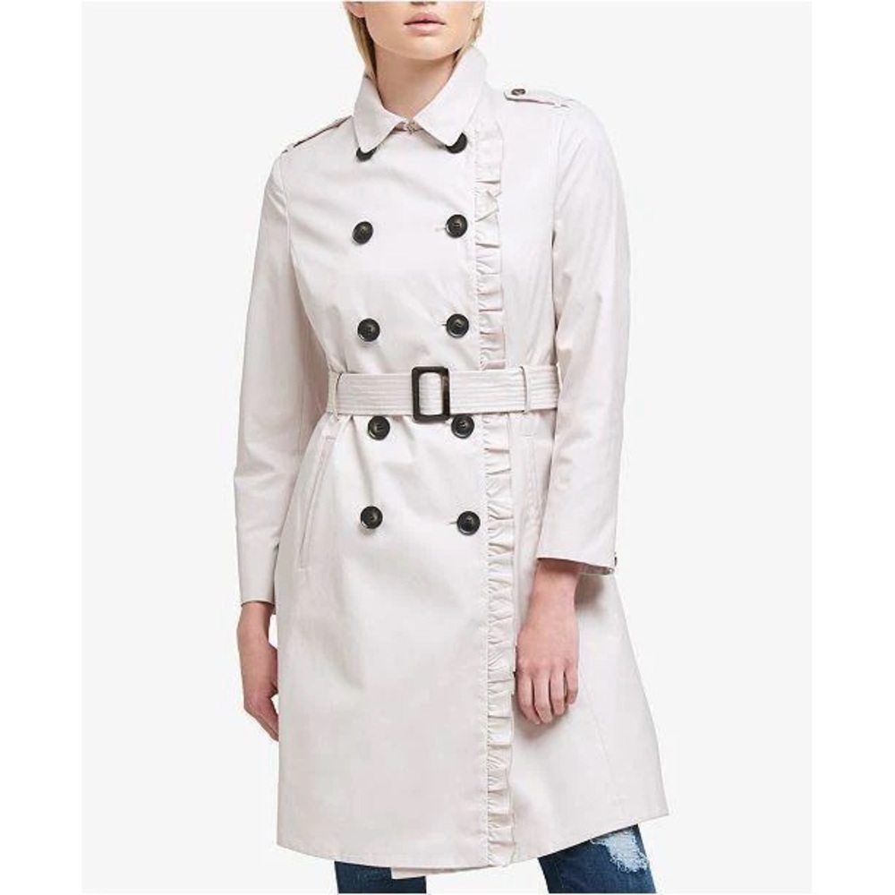 DKNY Ruffle Trench Coat Large